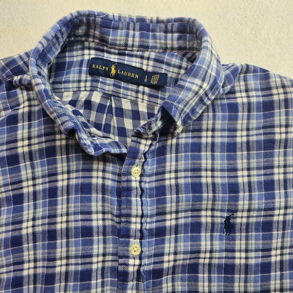 Polo Ralph Lauren Men's Long Sleeve Flannel Shirt White/Blue Plaid Size Large - Picture 3 of 8